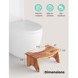 HOLANA Foldable Toilet Stool for Bathroom Adults - 7.2" Acacia Wood Poop Stool for Kids - Pooping Stool Squat with Anti Slip Layer - Bathroom Stools for Sitting/Travel (Acacia Wood 7.2" Height)
