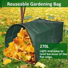 YTACREA Garden Waste Bag, 2 x 270 L Large Garden Bag in Dustpan Shape, Self-Standing and Foldable Green Cut Bags, Leaf Bag, Garden Waste Bag, Stable, Waterproof, Robust, Includes 1 Pair of Garden