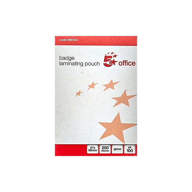 5 Star Laminating Pouches 250 Micron for Badge size [67x98mm]