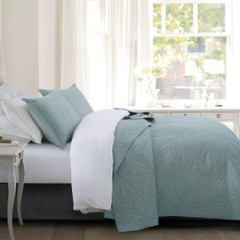 BOURINA Ultrasonic Aqua Queen Quilt Set 3-Piece Bedding Set Coverlet Set