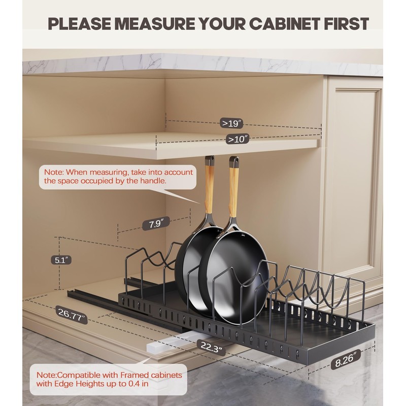 Pull Out Pots and Pans Organizer Under Cabinet, Expandable Sliding