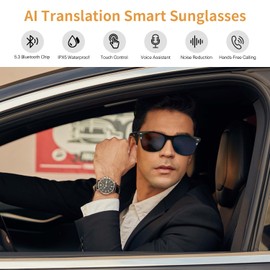 Smart Glasses for AI Translator, Open Ear Design, Simultaneous Interpretation Wireless Bluetooth Translation Glasses, Voice Control Sunglasses for Unisex, Suitable for Business and Traveling