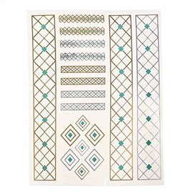 Metalic Gold/Silver Temporary Tattoos, Shimmer Tattoo, Green Diamond