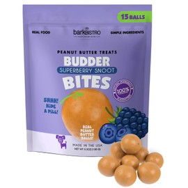 BUDDY BUDDER Superberry Snoot Bites, Natural Peanut Butter Dog Treats with Berry Flavor, Soft Peanut Butter Ball Treat or Use to Hide-A-Pill, 15 Balls, 5.3oz