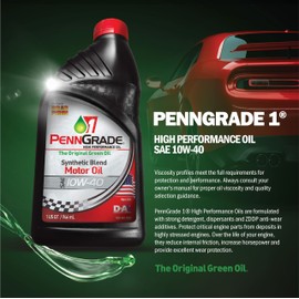 PENN GRADE 1, 71446, Synthetic Blend High Performance Oil SAE 10W-40, 1 Quart