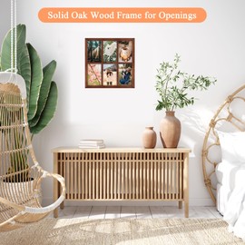 MOUDAMION 4x6 Oak Wood Picture Frames Collage Wall Decor Brown, Solid Oak Wooden Family Photo Collage Frame 6 Openings, Glass Front, Wall Hanging Display 6 4x6 Pictures