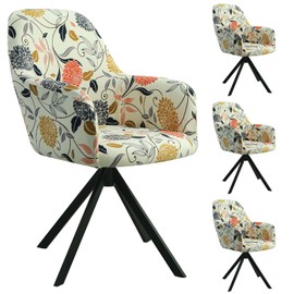 IGTOPS Set of 2/4 Stretch Chair Covers for Office Chair, Computer Chair, Swivel Chair, Universal Chair Covers with Armrest, Removable, Washable, for Household & Living, Dining Room, Hotel (4, Flower)