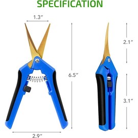 iPower 6.5 Inch Garden Hand Pruner Shears with Straight Stainless Steel Scissors, for Hydroponic Trimming Herb/Flowers/Vegetables/Plants, Blue, 1-Pack