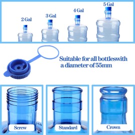 10 Pcs 3 & 5 Gallon Water Jug Cap Reusable, Food Grade Silicone Replacement Gallon Caps for 55mm Standard/Screw/Crown Tops Water Bottle and Water Dispensers, Non-Spill Lids for Anti-Splash, Leak Free