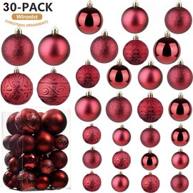 Wironlst Christmas Ball Ornaments - 30pcs Shatterproof Plastic Christmas Ornaments Hanging Ball Decorations for Xmas Tree, Holiday, Wedding, Party (Multi-Size, Burgundy)
