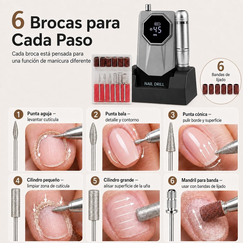 Esmerl para Uñas Eléctrica,Drill para Uñas Profesional 45000 rpm de