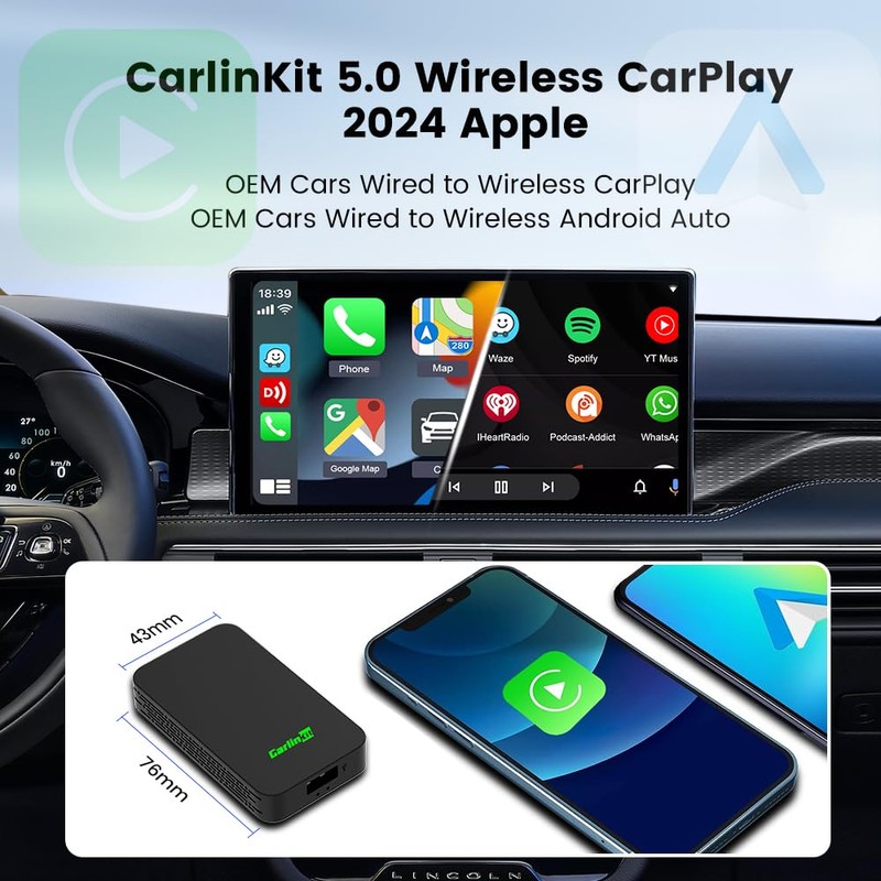 CarlinKit 5.0 2-in-1 Wireless Adapter for CarPlay&Android Auto Wireless Dongle,Stability