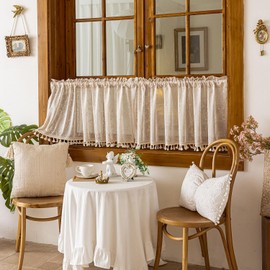 Cafe Curtain, Small Window, Curtain Tension Rod, 17.7 inches (45 cm) Length/23.6 inches (60 cm) Length, Mini Sheer, Lace, Cute, Kitchen Storage Shelf, Blindfold, Cloth, Washroom, Decoration, Room