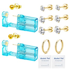 Ear Piercing Kit Ear Piercing Gun Disposable Ear Piercing Kit Gold with Flat Back Stud Earrings Gold Jewelry (TML-204-2)