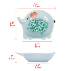 CAIRIAC Paper Clip Holders Ceramic Paperclip Holder Desktop, Paper Clip Dispenser Office Binder Clip Holder for Desk Cute Blue Elephant Paper Clip Holder (1pcs)