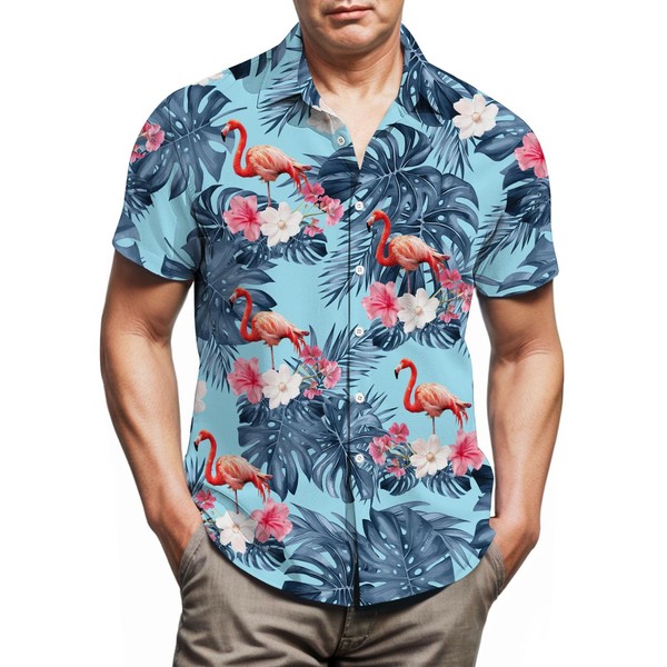 Flamingo Hawaiian Shirts for Flamingo Lover,Mens Button Down Beach Casual