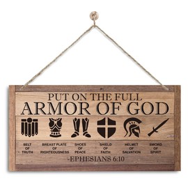 Christian Decor, Decorative Wall Plaque, Rustic Door Hanger, Religious Wall Decor, Farmhouse Hanging Wood Sign, Home Decor, Ephesians 6:10-18 Christian Sign, Put on the Full Armor of God Quote