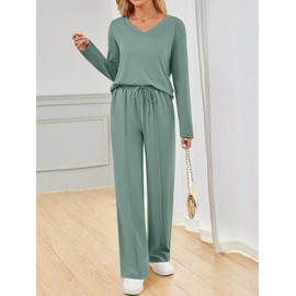 AUTOMET Sweatsuits Women 2 Piece Outfit Fashion Travel Lounge Sets With Wide Leg Pants Airport Track Suits Fall Clothes 2025 Green XL