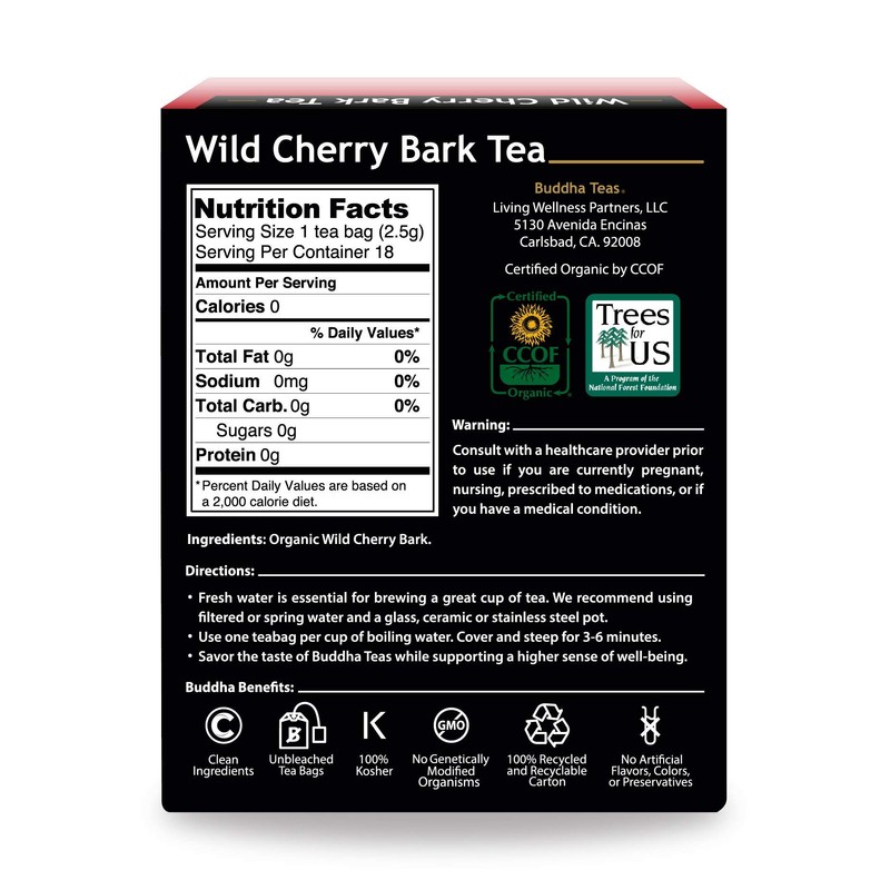 Buddha Teas Organic Wild Cherry Bark Tea - OU Kosher,