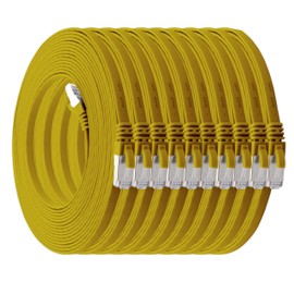 1m - gelb - 10 Stück Cat7 Flachkabel Netzwerkkabel Cat 7 Rohkabel Gigabit Lan (10Gbit/s) Flachbandkabel Verlegekabel Patchkabel Flach Slim Rj 45 Stecker Cat6a