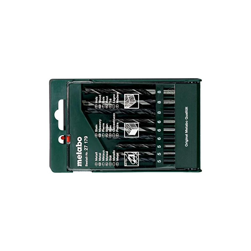 Metabo 627179000 Wood, HSS, Masonry Drills (9 pcs.), Green