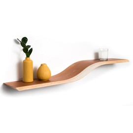 Floating shelves with hidden mount, Wall Shelf with white decor, modern furniture made of natural Wood, geometric wooden shelf as office bathroom storage bedroom wall decor (Cherry, 60 cm (23.6inch))