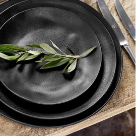 Costa Nova Riviera Collection Stoneware Ceramic Soup/Pasta Plate 10", Sable Noir