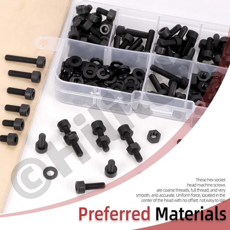 Hilitchi 330Pcs 6Sizes M4 Black Nylon Hex Bolts Nylon Hexagon