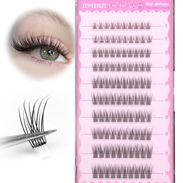 JIMIRE Self Adhesive Eyelashes Natural Look 9-14MM Wispy Pre Glued