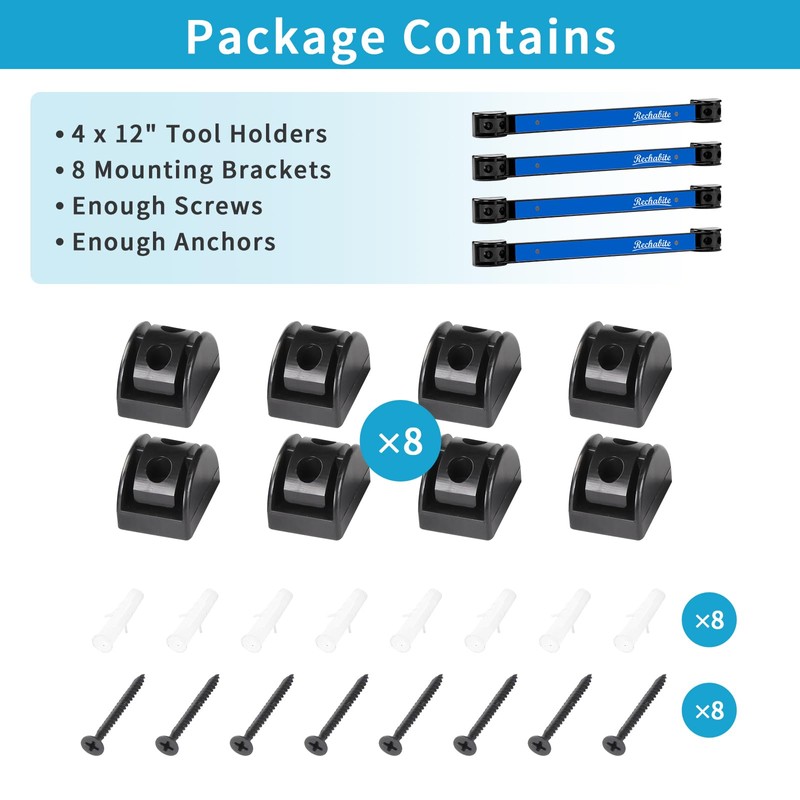 Rechabite 4 Pieces 12" Magnetic Tool Holder Strip, Blue Magnet