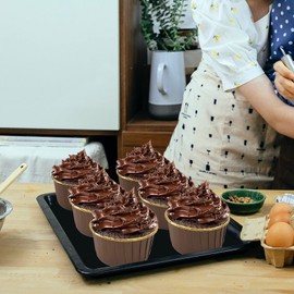 5oz Foil Cupcake Cups Muffin Tins 50 Pack,LNYZQUS Cupcake Liners with Dome Lids,Disposable Ramekins Pans Tins Wrappers Holders,Large Muffin Liners Baking Cups-Brown in gold