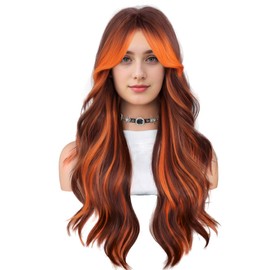 Women's Hair Long Wavy Curly Wig for Women Wavy Synthetic Fabulous Party Wig Flame Orange