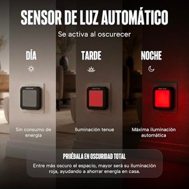 Sleep Ritual Luz Roja Guia de 620nm para usar de noche en recamara o pasillo. Lampara nocturna con sensor de luminosidad para Iluminar, buro, baño y p