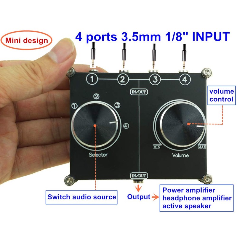 3.5mm AUX Cable Switcher, 4 Input 1 Output, AUX 1/8"