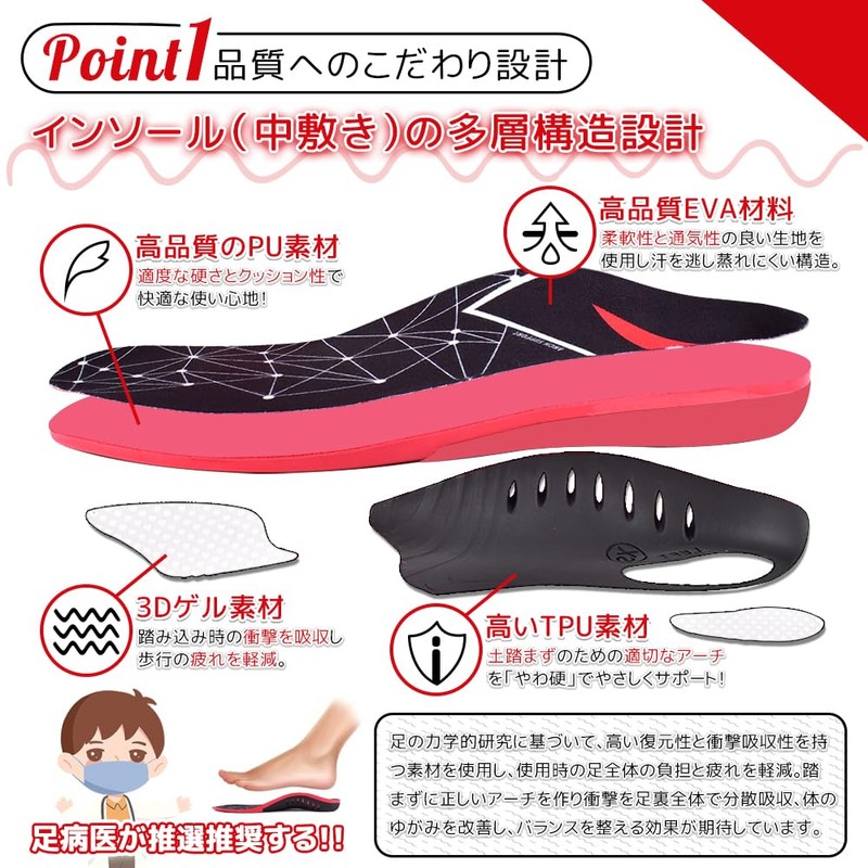 Arch Supporter, Insole, Shock Absorption, Arch Support, Standing Work, Commuting