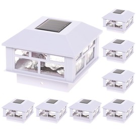 GreenLighting Modern Solar Post Cap Lights Fits 4x4 Wood, 4x4 & 5x5 PCV/Vinyl Outdoor Solar Powered Light, Fence Post, Landscaping, Deck, Garden- Bright LED, Waterproof White 8 Pack