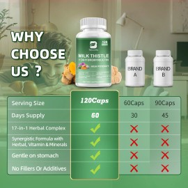 Liver Cleanse & Detox Support Supplement with 120 caps + Milk Thistle