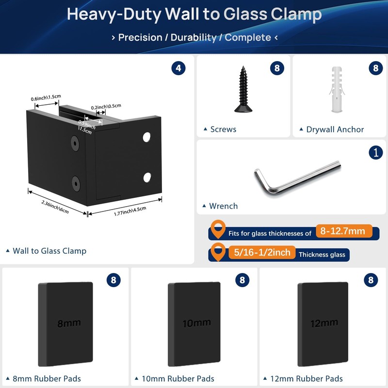 LukLoy 4 Pack Wall to Glass Clamp, F Shape Frameless