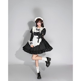 CR ROLECOS Maid Costume, Cosplay, Lace, Long Sleeve, Dress, Large Size, Maid Cosplay Costume, Gothic Loli, Halloween, Costume, Women's, Maid Cosplay, Coffee Shop, Photography, Cultural Festival, Event