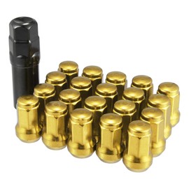 ACROPIX M12x1.25 Car Wheel Heptagon Lug Nut Acorn Cone Seat Closed End Bulge Acorn 32mm Screws with Socket Key - Pack of 21 Gold Tone