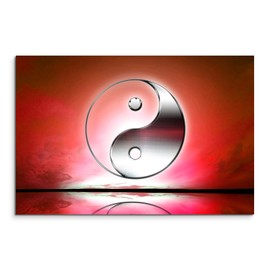 Wall Picture 120 x 80 cm Nature Photography - Yin and Yang Sign with Red Background on Canvas for Living Room, Office, Bedroom, Holiday Home and Much More Razor Sharp in Top Quality