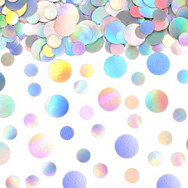 Vofrise 400PC Circle Dots Iridescent Confetti for Birthday Decorations Round Table Scatter for Wedding Baby Shower Bachelorette Bridal Shower Party Supplies