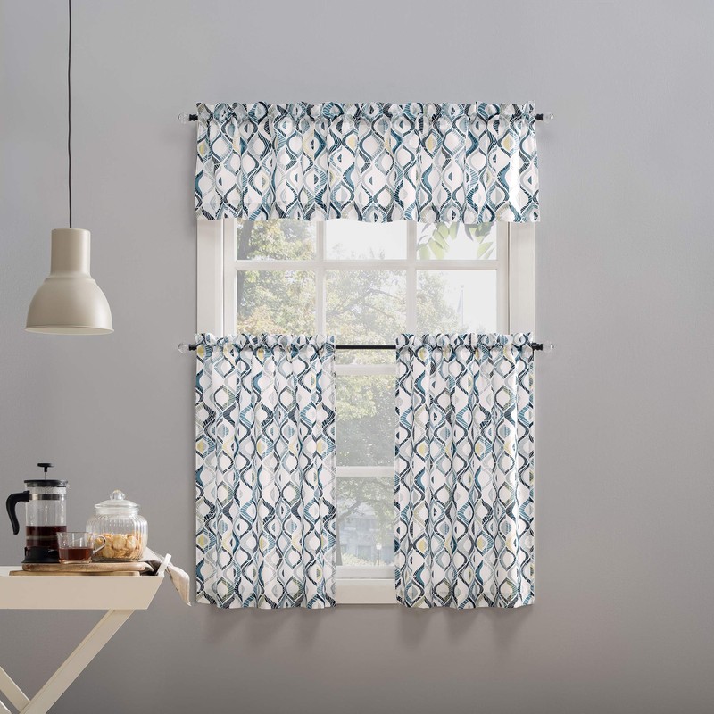 No. 918 Barker Geometric Print Microfiber 3-Piece Kitchen Curtain Set,