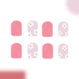 Spring Press on Nails Short Square Fake Nails with Flower Designs Summer Nails Press ons Glossy Glue on Nails Pink Acrylic Nails Cute False Nails Artificial Stick on Nails for Women 24Pcs