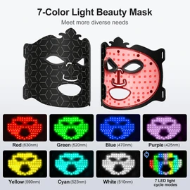 Profey LED Face Mask with 7 Colours, Red Light Mask Face with Timer Function, LED Face Mask Has a Skin Rejuvenating Anti-Wrinkle Effect (White)