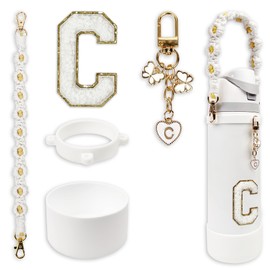 Silicone Boot Cute Monogram Set Compatible with Owala Water Bottle 24 oz - Perfect Letter Owala Accessories for Owala Tumbler, Owala Free Sip, Pink Owala, Black Owala, owala coffee tumbler (White, C)