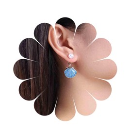 Inilbran Boho Shell Earrings Blue Shell Drop Earrings Vintage Pearl Earrings Beach Shell Shell Dangle Earrings Jewellery for Women and Girls, Zinc, No Gemstone