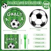 100 Pcs Soccer Paper Plates and Napkins Disposable for Party,