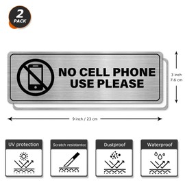 YIKIADA No Cell Phone Use Please Signs 9 × 3 Inch Adhesive Aluminum Workplace Safety Signage Waterproof Wall Sign for Business Classroom Outdoor Indoor 2 PCS