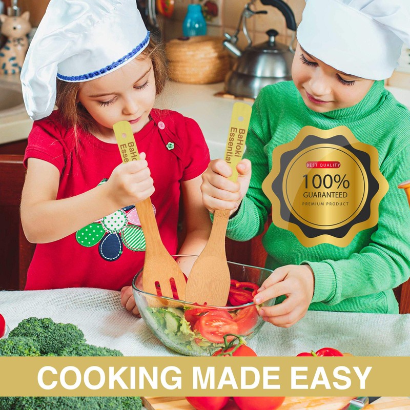 BaHoki Essentials Bamboo Cooking Utensils - Assorted Natural Cooking Wooden